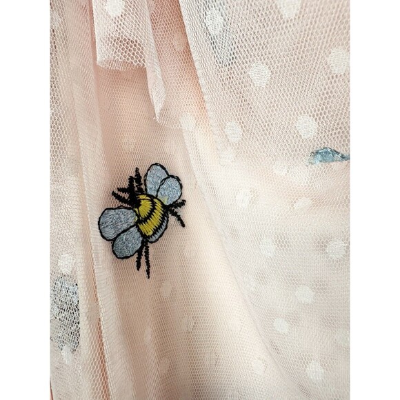 Betsy Johnson Pink Ruffle Tiered Cottagecore Bees Bugs Polka Dot Dress, Size 12 - Picture 11 of 15